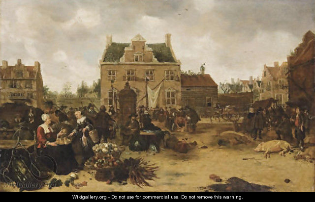 A market scene in a town square - Sybrand Van Beest