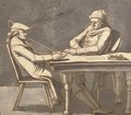 Two men smoking at a table - Swedish School