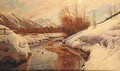 A mountain torrent in winter -  Swiss School