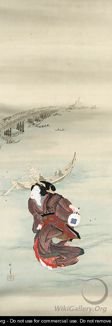 A geisha hunting fireflies in the Sumida River - Teisai Hokuba