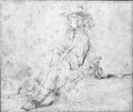 A seated huntsman with a dog sleeping at his feet - Stefano della Bella