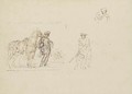 A moor holding a horse saddled with a leopard skin and studies of a figure holding a dog and another figure - Stefano della Bella
