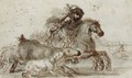 A huntsman and two hounds overtaking a stag - Stefano della Bella