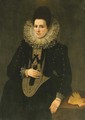 Portrait of a lady, three-quarter length, in a black dress with an elaborate lace collar - Spanish School