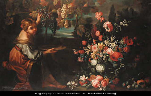 A girl picking grapes - (after) Abraham Brueghel
