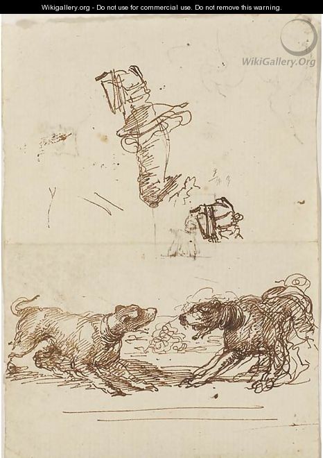 A caricature, a head and a dog - Stefano della Bella