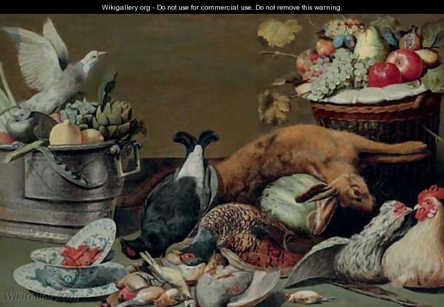 Artichokes, lemons and pigeons in a silver tureen, crayfish in a Wan-li bowl - (after) Frans Snyders