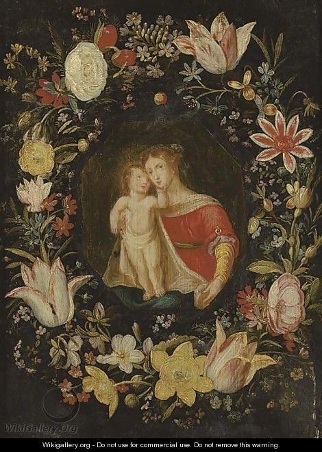 The Virgin and Child surrounded by a garland of flowers - (attr. to) Kessel, Jan van