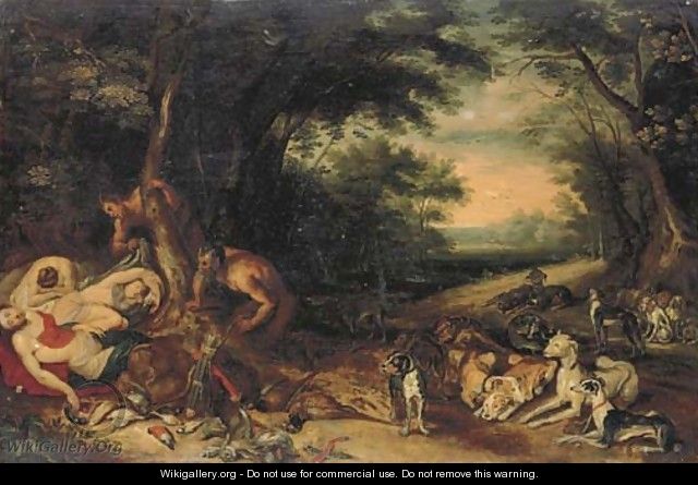 Diana and her nymphs sleeping with satyrs approaching - (after) Jan, The Younger Brueghel
