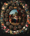 A garland of flowers surrounding a series ofroundels depicting the lives of the Virgin and of Christ - (after) Jan, The Younger Brueghel