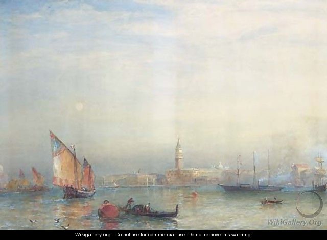 A view across the Venetian Lagoon, with the English steam yacht Cuhona announcing her arrival with a flaghoist - Sir Oswald Walters Brierly