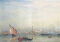 A view across the Venetian Lagoon, with the English steam yacht Cuhona announcing her arrival with a flaghoist - Sir Oswald Walters Brierly