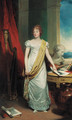 Portrait of a lady, full-length, in a white dress with a yellow silk sash - Sir Martin Archer Shee