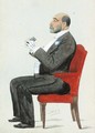 Portrait of a seated gentleman, wearing a black suit, holding opera glasses - Leslie Mathew Ward