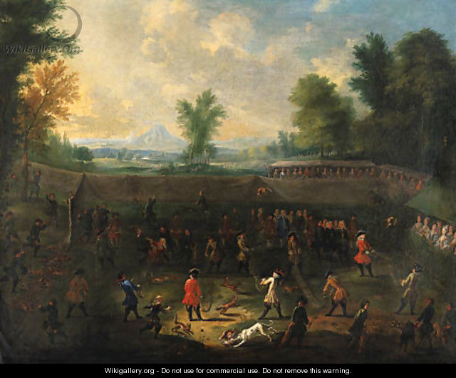 A fox-tossing match with elegant company spectating - South German School