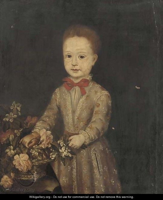 Portrait of a girl with flowers - Spanish School