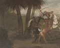 Ottomans on horseback hunting a lion - Spanish School