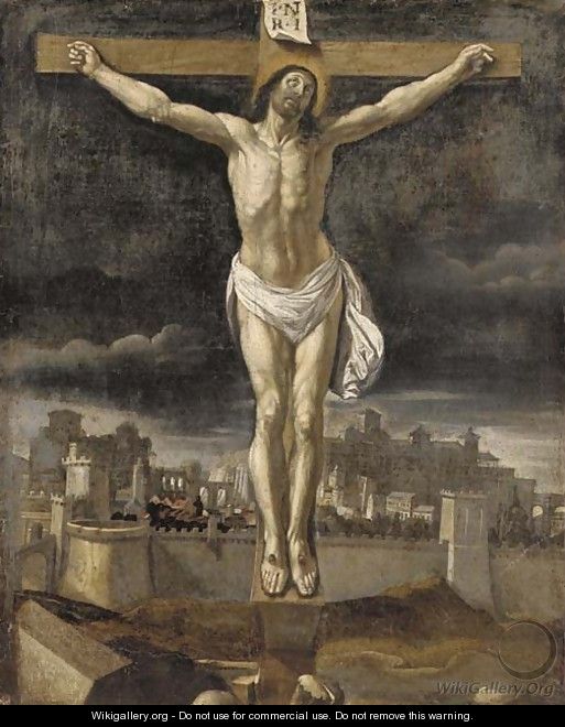 The Crucifixion, with Jerusalem beyond - Spanish School