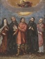 God in Glory with five Saints - Spanish School
