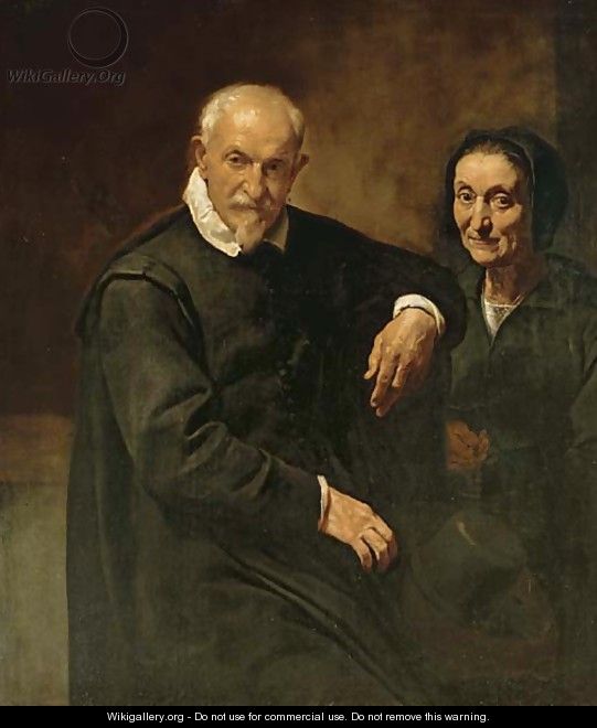 Portrait of a seated gentleman and a lady holding a rosary - Simone Cantarini (Pesarese)