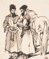 Turkish figures smoking a hookah pipe standing beside a horse - Sir Edwin Henry Landseer