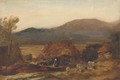 A mountainous landscape, with a figure by a cottage and sheep in the foreground - Sir Edwin Henry Landseer