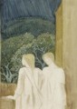 Two figures on a terrace a study for 'Arthur in Avalon' - Sir Edward Coley Burne-Jones