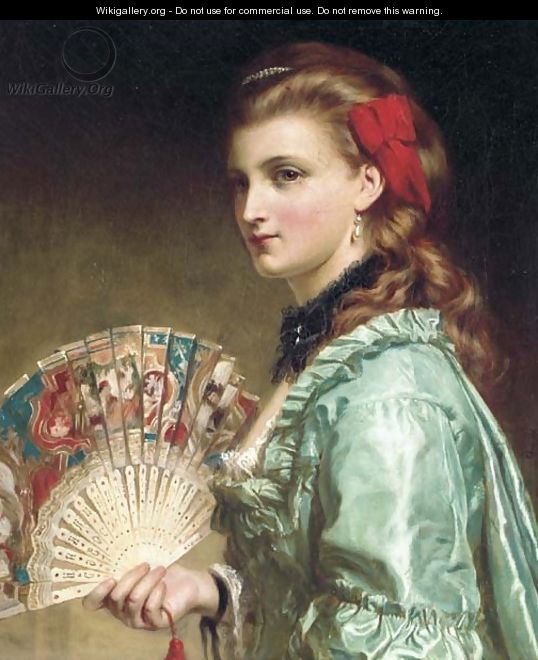Portrait of a lady, half-length, with an ivory fan - Sir Frank Dicksee