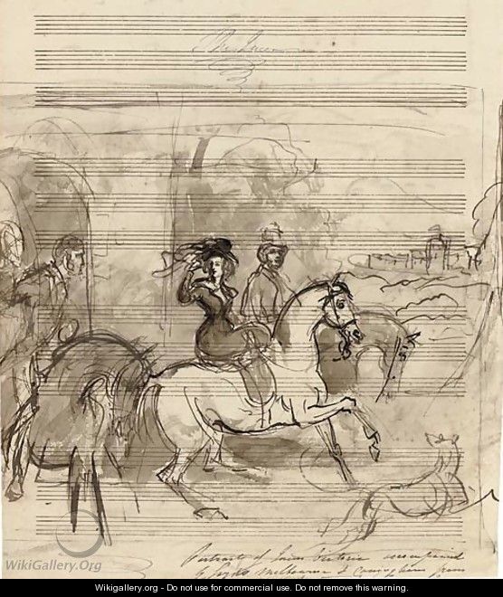 Study for a portrait of Queen Victoria out riding, accompanied by Lords Melbourne and Conyngham (illustrated) - Sir Francis Grant