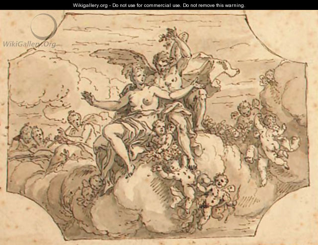 Zephyrus and Flora with putti and garlands on clouds - Sir James Thornhill