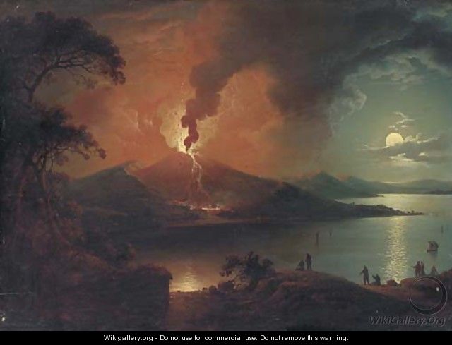 View of Mount Vesuvius errupting, with figures in the foreground - Sebastian Pether