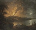 A coastal landscape with a volcano erupting by moonlight - Sebastian Pether