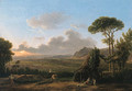 An Italianate Landscape with a family before a hut, a town beyond - Simon-Joseph-Alexandre-Clement Denis