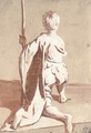 A kneeling young man seen from behind, holding a staff - Sigismondo Caula