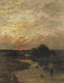 Zonsondergang a rural landscape at sunset - Sientje Mesdag Van Houten
