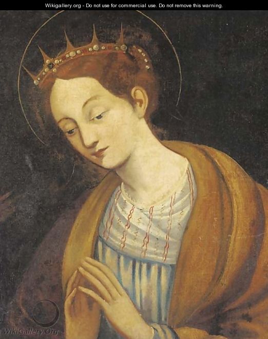 A female Saint at prayer - Sienese School