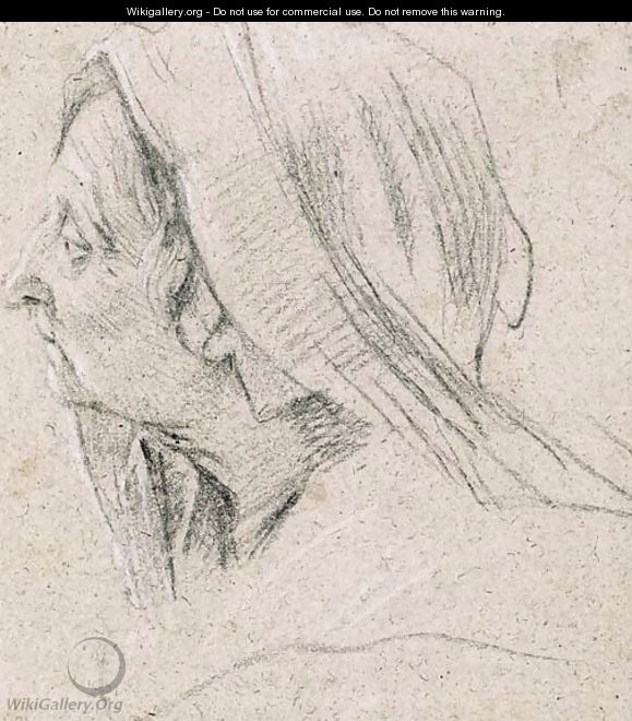The head of an old woman, veiled, in profile to the right - Simon Vouet