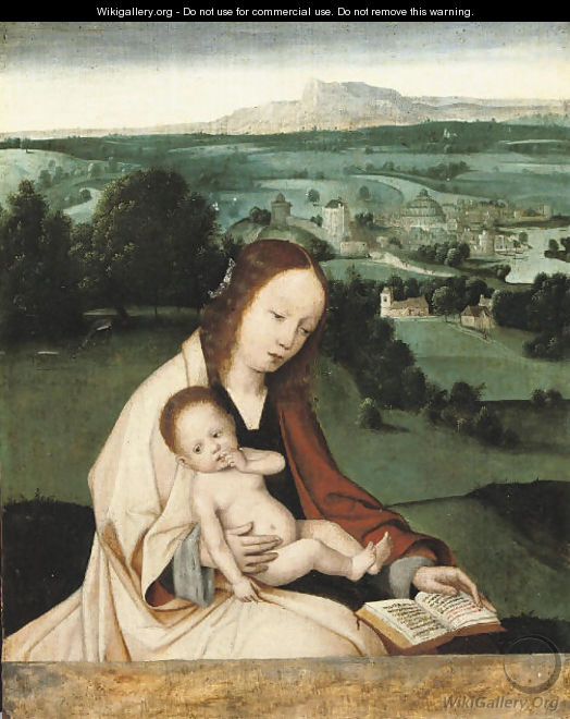 The Virgin and Child with an extensive landscape beyond - School Of Bruges