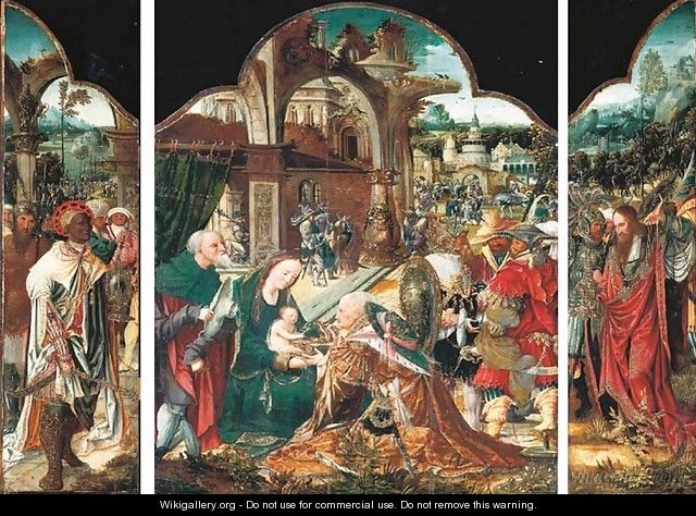 The Adoration of the Magi a triptych - School Of Antwerp