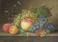 A still life with peaches and grapes on a ledge - Sebastiaan Theodorus Voorn Boers