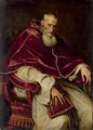 Portrait of Alessandro Farnese (1468-1549), Pope Paul III (1534-1549), seated three-quarter-length, in a papal robes - Scipione Pulzone