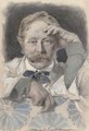 Self portrait of the artist, bust-length, leaning on a sofa - Mortimer Ludington Menpes