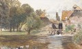 Study of a figure beside a watermill, with ducks in the foreground - Myles Birket Foster