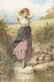 A milkmaid resting by a stream - Myles Birket Foster