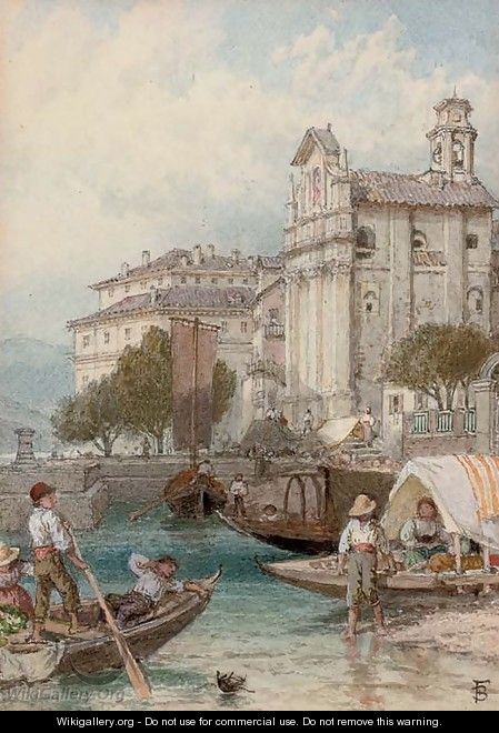 A lazy afternoon on the banks of Lake Como - Myles Birket Foster