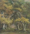 A wooded landscape with a woman gathering wood - Narcisse-Virgile Díaz de la Peña