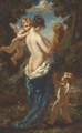 Jeune femme demi-nue, dos de trois-quarts entoure de deux amours - Narcisse-Virgile Díaz de la Peña