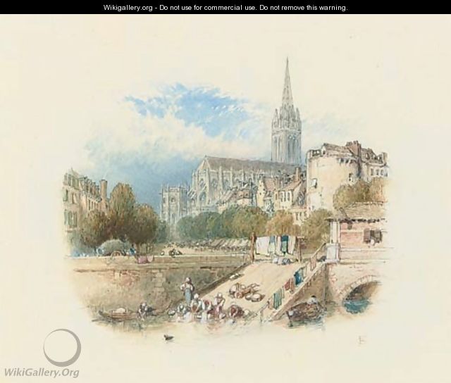 The church of St Pierre, Caen, seen from the river - Myles Birket Foster