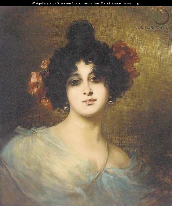 A lady with red flowers in her hair - Nathaniel Sichel