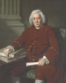 Portrait of Robert Marsh of the East India Company, three-quarter-length, seated at a table in a brown coat with lace cuffs - Sir Nathaniel Dance-Holland